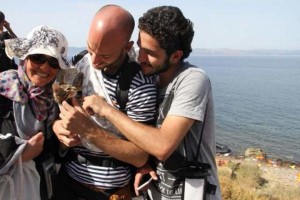 Syrian refugees with their cat